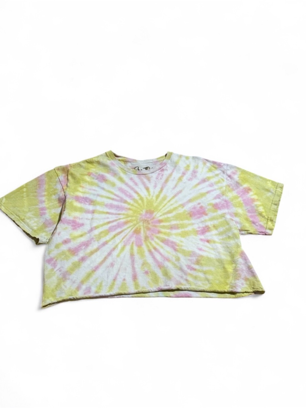 Tie-Dye Spiral Cropped Tee in Yellow & Pink